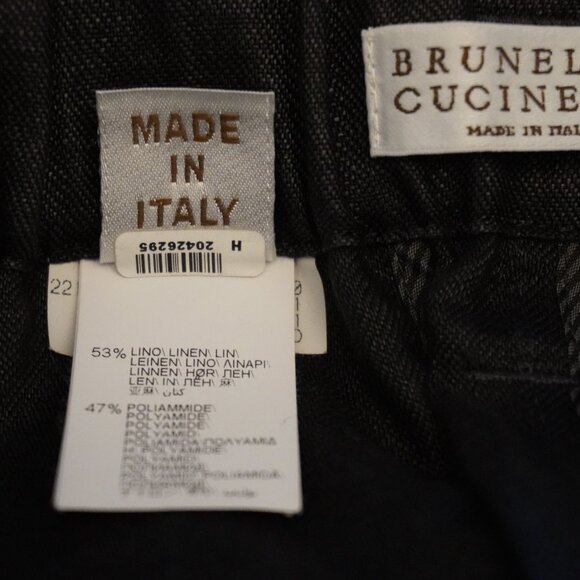 Brunello Cucinelli Linen Pants Black Elastic Waist Pull On Relaxed Luxury Size 4 - Picture 9 of 9